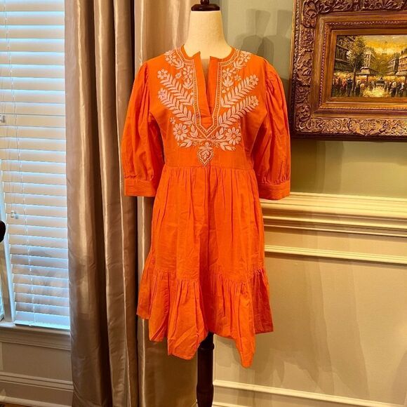 NWOT Madison Mathews Charleston Orange Pink Embroidered Dress Size SMALL - Picture 1 of 2